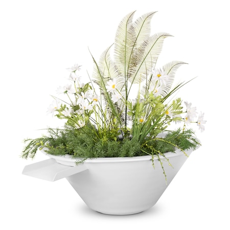 The Outdoor Plus 36 Round Cazo Planter & Water Bowl - Powder Coated Metal - White - OPT-R36PCPW-WHT